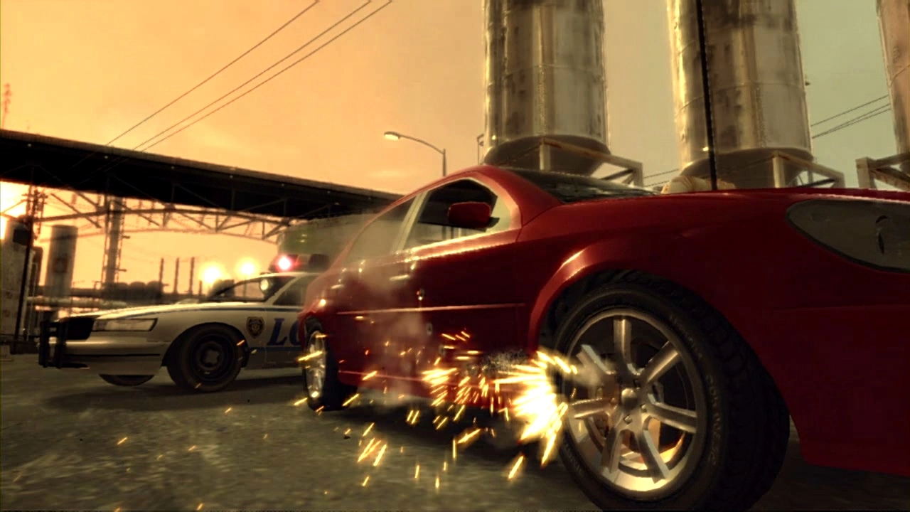 Bullets rip holes through the side of a car.
