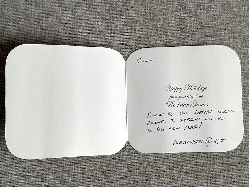 Rockstar Games Snowy Logo Christmas Card Inside